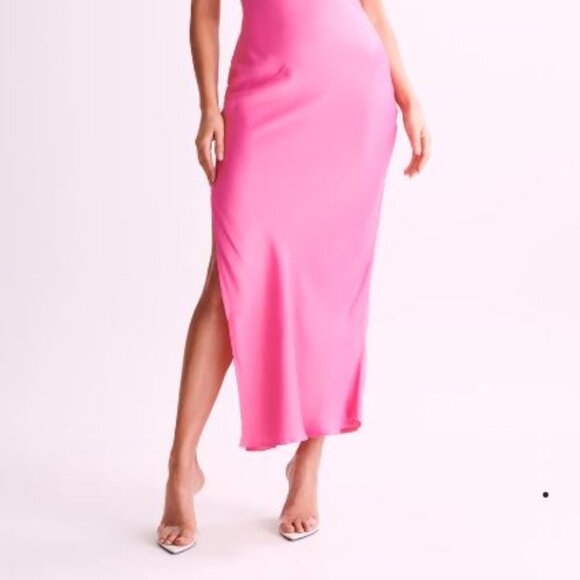 Meshki Satin Drape Back Maxi Dress with Split - Pink / XS - Picture 6 of 12